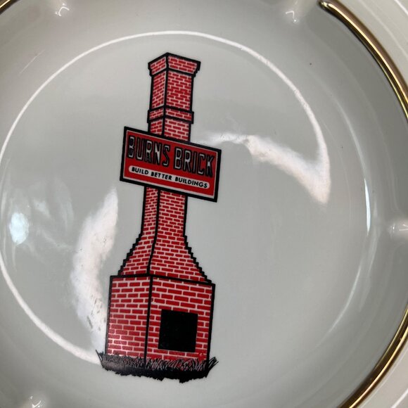 Vintage Burns Brick Ceramic Ashtray White With Gold Trim Build Better Buildings - Picture 2 of 6